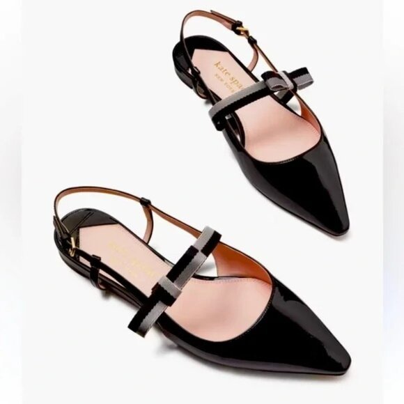 Kate Spade Maritza Patent Leather Slingback Pointed Toe Flats in Black Size 6B - Picture 1 of 9